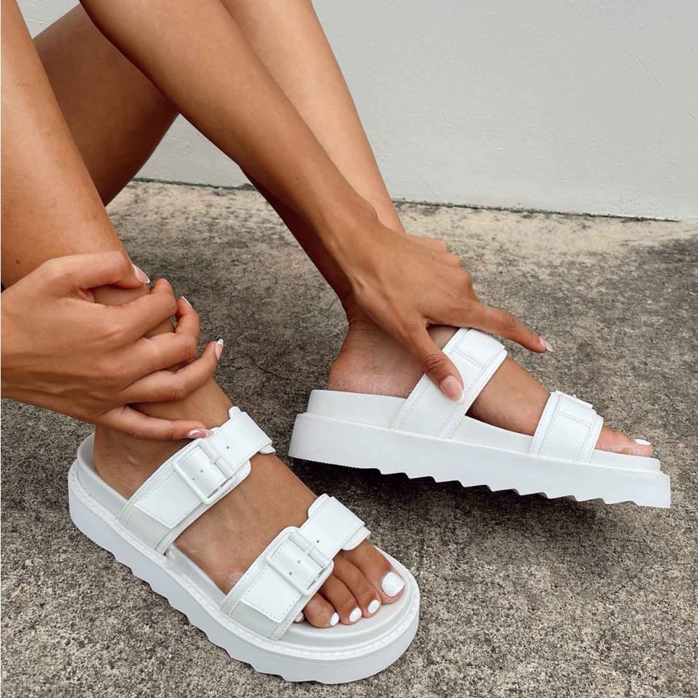 Princess Polly White Slide Sandals